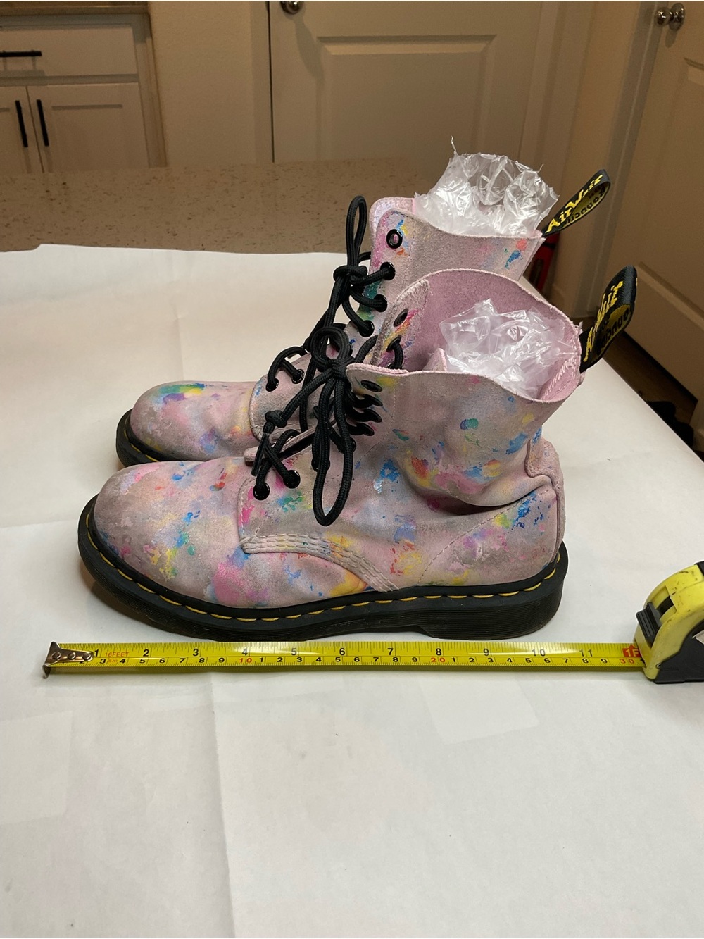 Dr. Martens Pink Multicolor Paint-Splatter Lace-Up Boots - Picture 3 of 7